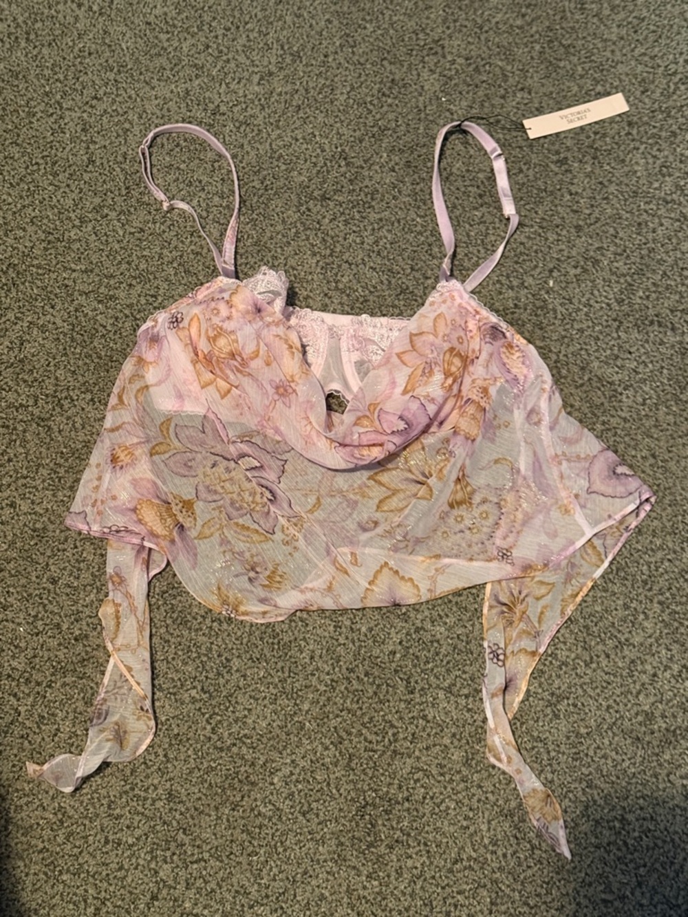Floral Sheer Lavender Cowl Neck Crop Top
